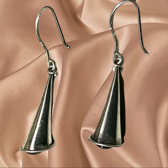 Sterling Silver Calla Lily Dangle Earrings w/ AmberCenters 1.5” - Picture 4 of 4